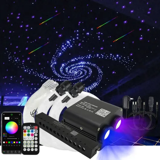 20W RGBW Twinkle APP Dual-Head Colorful Shooting Star Fiber Optic Lights, 1300pcs 0.03in 13.1ft Optical Fiber Star Ceiling Light Kit for Car Headliner Star/Home Colorful Meteor+1300pcs*0.03in*13.1ft