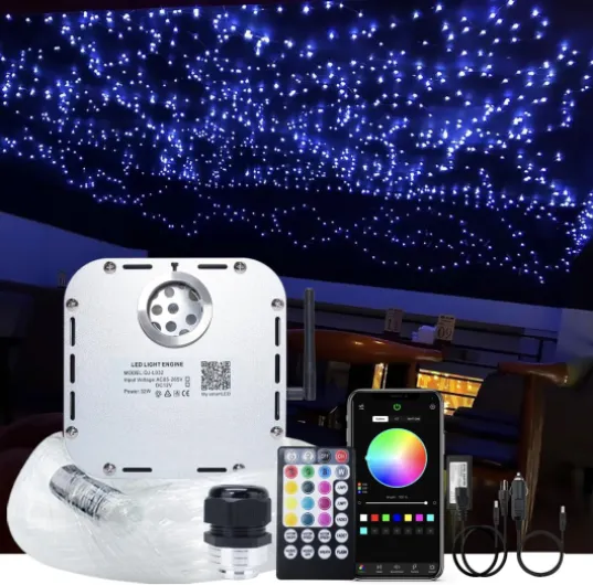Car Home Use 32W RGBW Twinkle+ Sound Activated+ APP Fiber Optic Lights Kit Star Ceiling Sky Light with Total 800pcs in 13.1ft/4m + 9.8ft/3m Long Optical Fiber Cable for Indoor or Interior Decor 800pcs of 0.03in*(9.8ft+13.1ft)