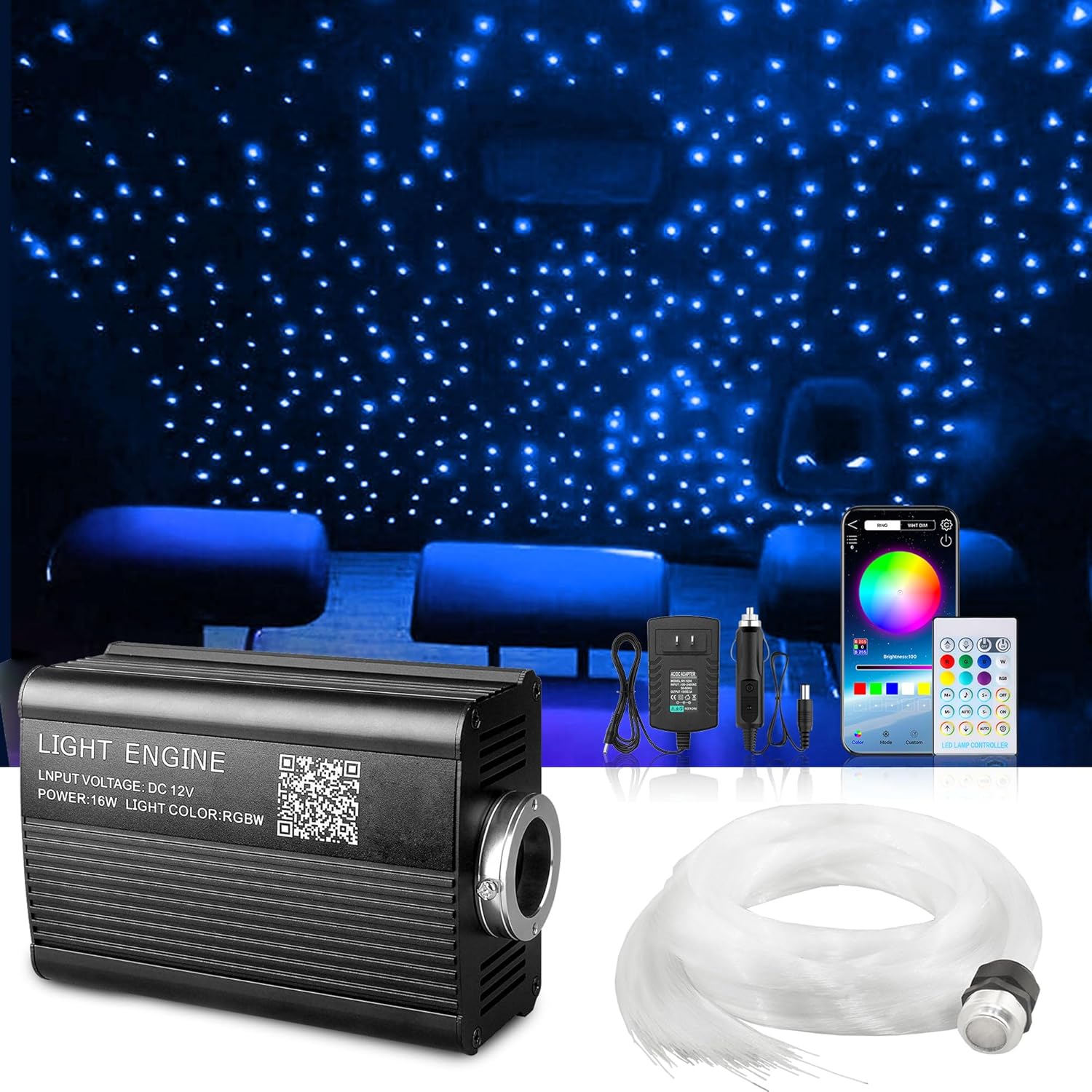 Starlight Headliner Kit 550 Piece Twinkle 0.03in*9.8ft/0.75mm*3m, 16W Starlight Headliner Music/Voice Activated Star Lights for Car, VASTFIRE RGBW Starlights for Theater Game Bed Room Ceiling Twinkle 550pcs 0.03in (9.8ft/3m) 16W
