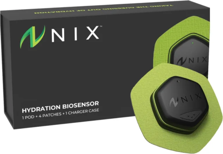 Hydration Biosensor Starter Kit – Wearable Sweat Sensor Tracks Fluid Loss, Real-Time Alerts, Reusable Pod, Single-Use Patches, Bluetooth Fitness Device for Athletes, Runners, Cyclists, Triathletes