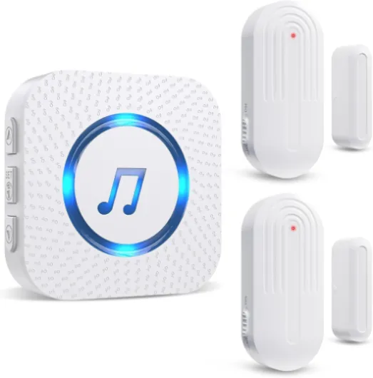 Wireless Door Chime Sensor, When Door Opens, Entry Alarm for Business/Home/Kids, 5 Adjustable Volume Ringer Alert 2 Sensors + 1 Receivers, 500 FT Range,26 Chimes 2 Sensors + 1 Receiver White