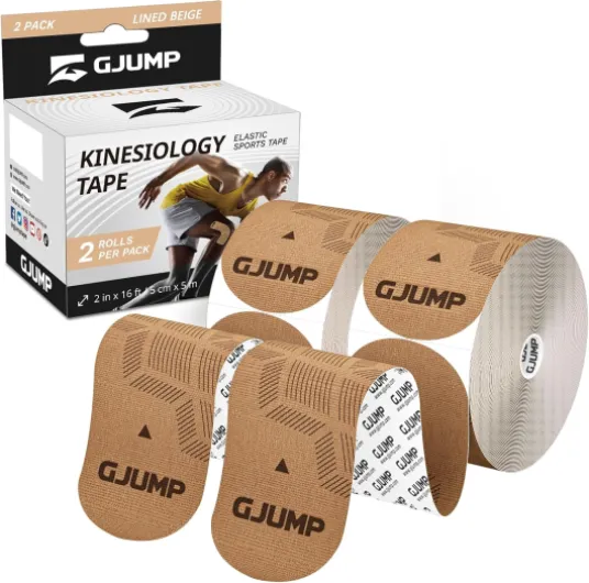 Kinesiology Tape, 40 Count Precut Strips 2 Rolls, Original Cotton Elastic Athletic Tape for Muscle Strain Relief & Joint Support, Waterproof & Breathable Sports Tape for Support and Recovery Beige