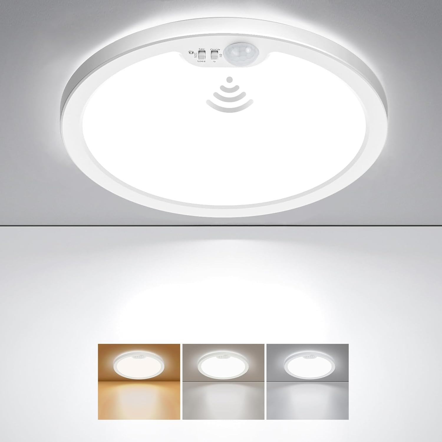 Motion Sensor Ceiling Light Wired, 12 Inch 3000K 4000K 5000K Selectable LED Flush Mount Light Fixture, Motion Activated Light with Timer for Hallway Stair Walk-in Closet, Non-Dimmable 12inch-1pack