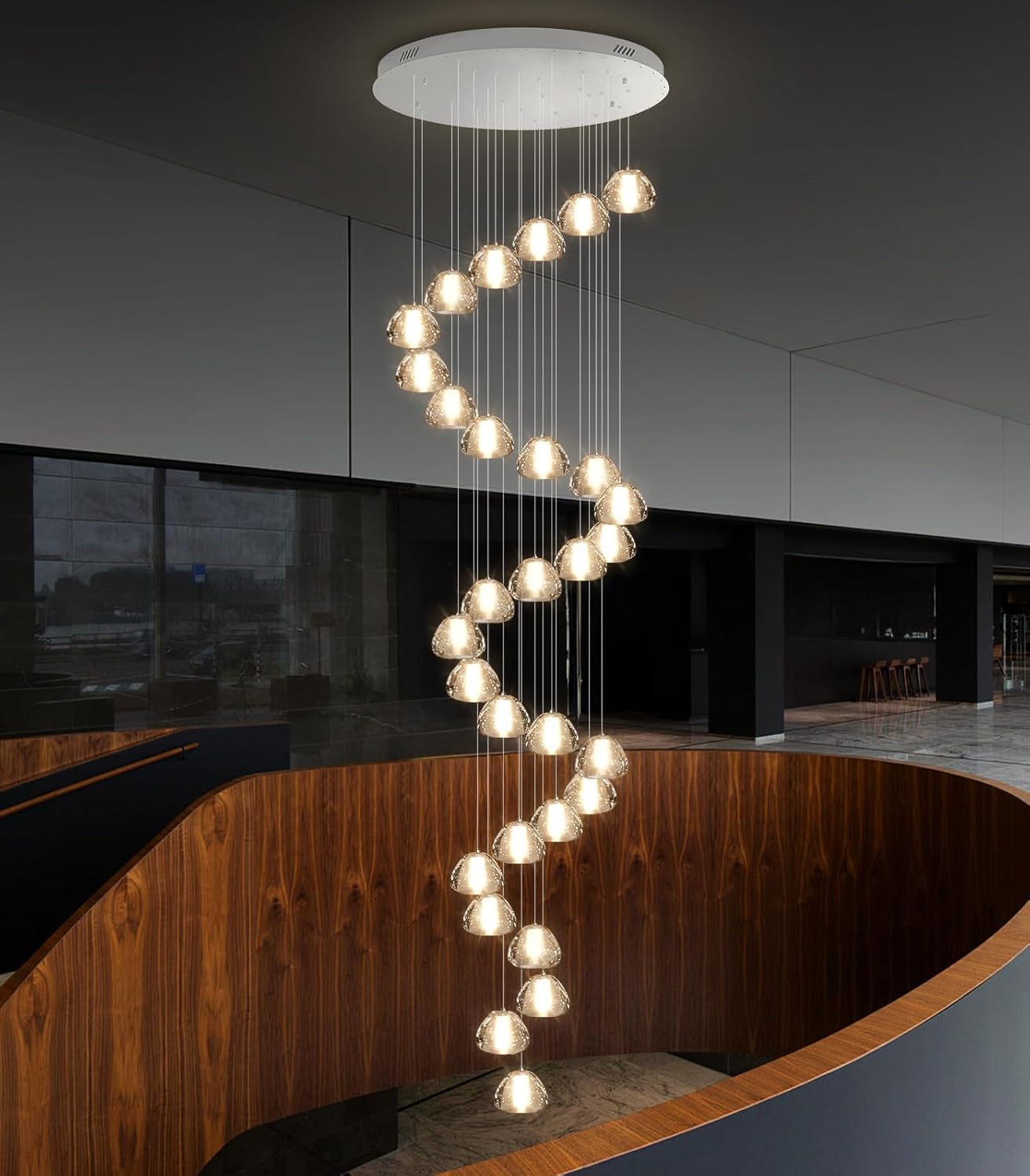 30-Lights Modern Crystal Chandeliers for Staircase LED Handing Light Fixture for Foyer Hallway Entrance Silver 30-Lights Round