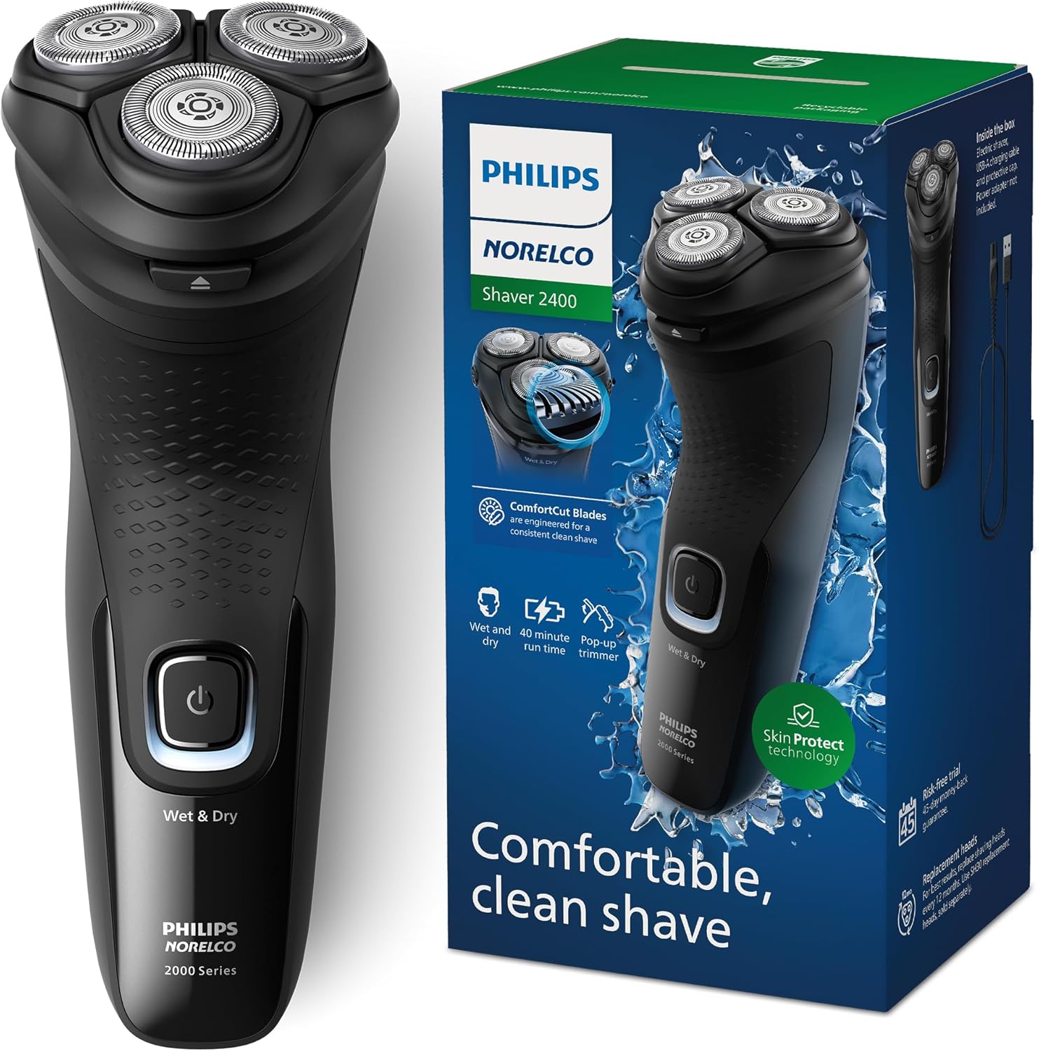 Philips Norelco Shaver 2400 Series, Wet and Dry Electric Shaver, Pop-up Trimmer, P-Cap, Deep Black, Model X3001/90 Black Shaver 2000