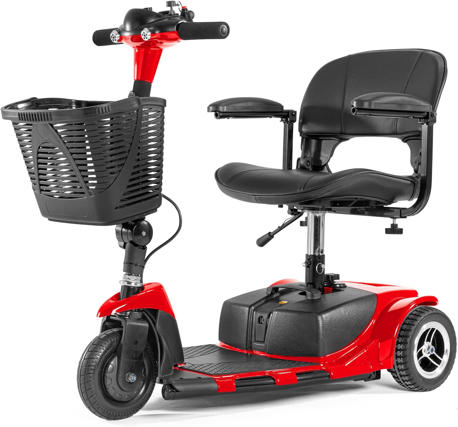 3 Wheel Mobility Scooter, Electric Power Mobile Wheelchair for Seniors Adult with Lights Collapsible and Compact Duty Travel Scooter w/Basket and Extended Battery Red