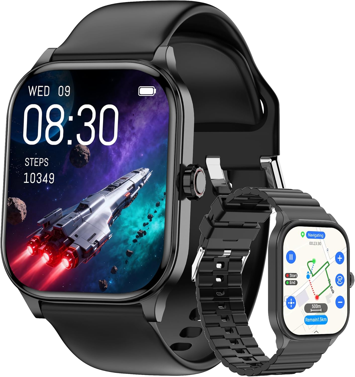 Smart Watch for Women Men with Text and Call, 2025 New AI Smartwatches with Heart Rate/SpO2/Sleep/Stress Monitor, 100+ Sports Modes, GPS Fitness Watches Compatible with iOS/Android (Map, Black) Black GPS+Map