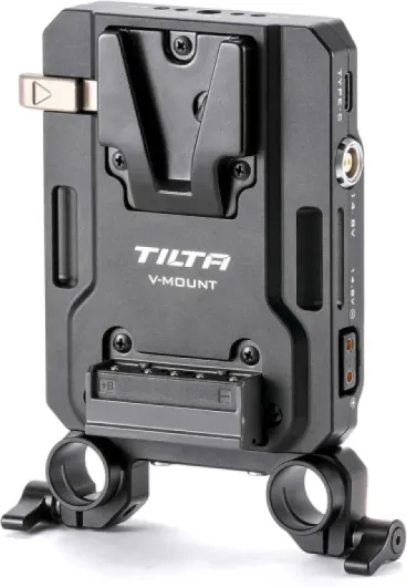 Mini PD V Mount Battery Plate – Black - Include P-Tap, USB-C and 2-Pin Lemo Connections - Security Straps - Compatible with Dual 15mm LWS Rods - Features 1/4”-20 and M4 Threads