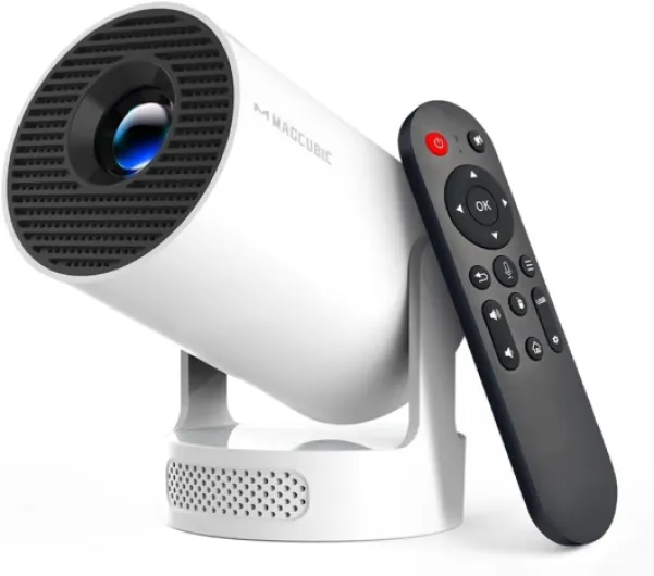 Mini Projector with WiFi 6 and Bluetooth 5.4, Portable Projector 4K Support, 5W Soundbase Speaker, Auto Vertical Keystone 180°Rotatable Smart Proyector for Movie Home Outdoor Manual Focus & White