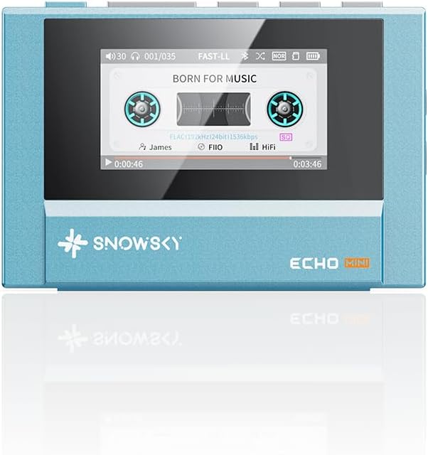 SnowSky/FiiO Echo MINI HiFi Bluetooth MP3 Player, 15Hours Playback, Independent Volume Control with 3.5mm/4.4mm Headphones Outputs (Sky Blue)