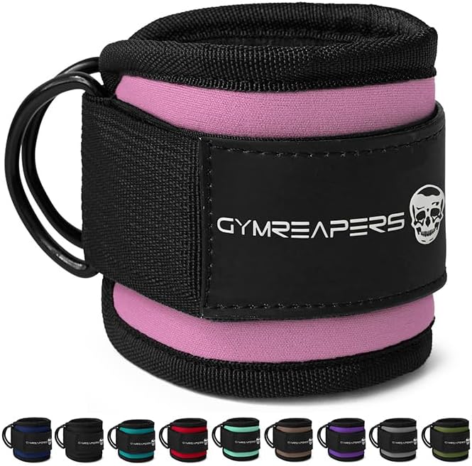 Ankle Straps For Cable Machine Kickbacks, Glute Workouts, Lower Body Exercises - Adjustable Leg Straps with Neoprene Padding Pink Single