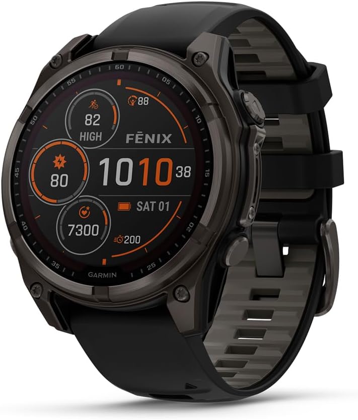 Fēnix® 8 – 47 mm, Solar, Sapphire, Premium Multisport GPS Smartwatch, Long-Lasting Battery Life, Dive-Rated, Built-in LED Flashlight, Carbon Gray DLC Titanium with Pebble Gray Band 47 mm fenix 8 - SOLAR Titanium w/ Pebble Gray Band