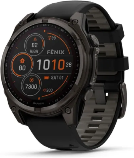 Fēnix® 8 – 47 mm, Solar, Sapphire, Premium Multisport GPS Smartwatch, Long-Lasting Battery Life, Dive-Rated, Built-in LED Flashlight, Carbon Gray DLC Titanium with Pebble Gray Band 47 mm fenix 8 - SOLAR Titanium w/ Pebble Gray Band