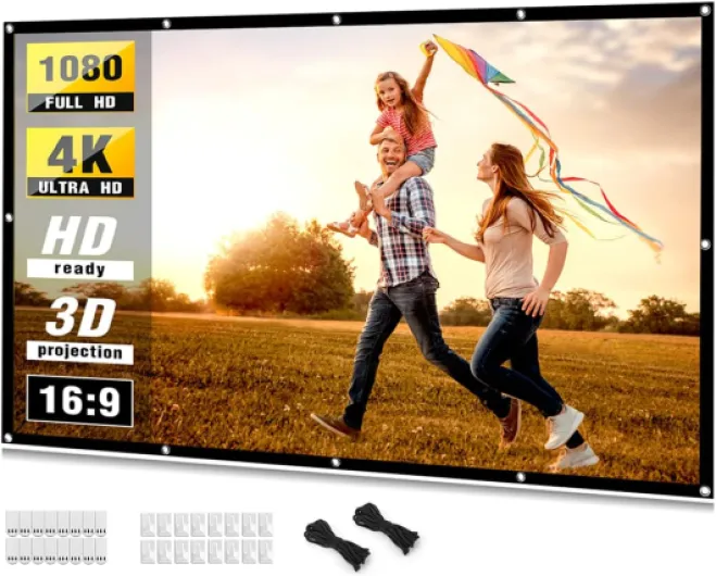 Projector Screen 100 inch, Taotique 4K Movie Projector Screen 16:9 HD Foldable and Portable Anti-Crease Indoor Outdoor Projection Double Sided Video Projector Screen for Home, Party, Office, Classroom