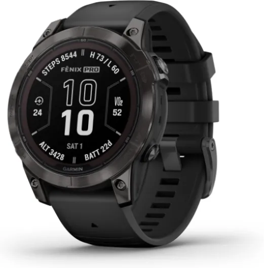 Fēnix 7 Pro Sapphire Solar, Multisport GPS Smartwatch, Built-in Flashlight, Solar Charging Capability, Black 47 mm Pro Sapphire Solar Carbon Gray DLC Titanium w/ Black Band