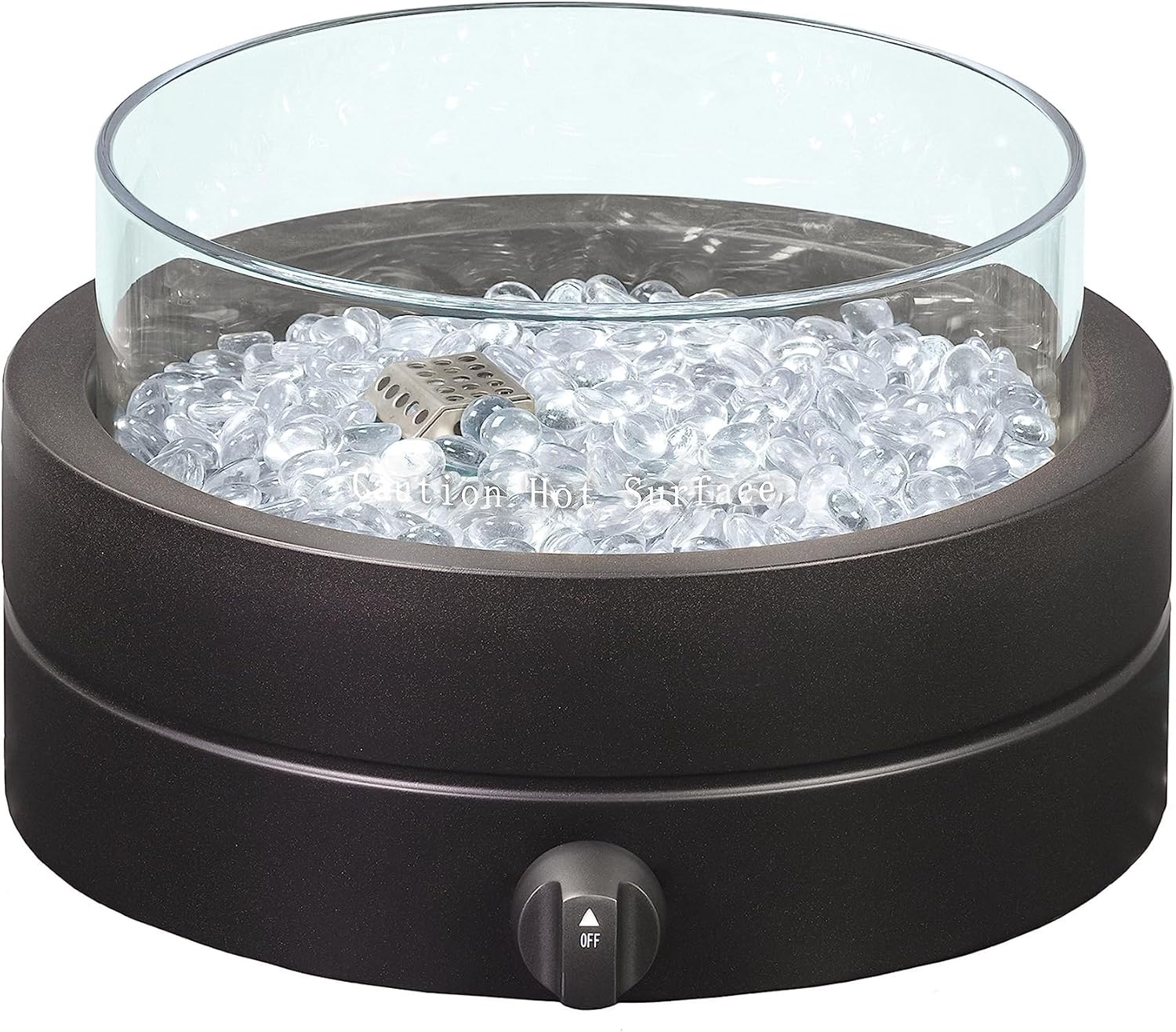 14-Inch Round Propane Fire Pit, 9000 BTU Portable Tabletop Fireplace with Glass Stones, Umbrella Hole Compatible for Outdoor Patio Tables & Camping, Brown
