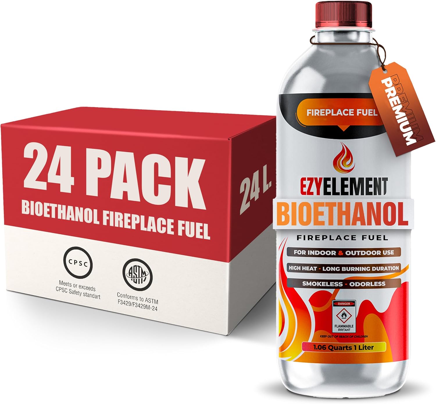 Premium Ethanol Bioethanol Fuel - Clean Burning, Sustainable Ethanol Fireplace Fuel (Pack of 24) 24 Pack