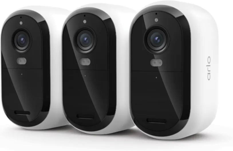 Essential Security Camera 2K (3rd Gen, 2025 Release) - Wireless Outdoor Camera, Battery Power, Person Recognition, Package Detection, Animated Preview, 1-Month Trial of Secure Plan, 3 Cam, White 3 Cameras Battery Powered