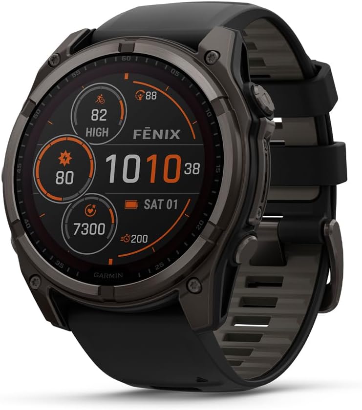 Fēnix® 8 – 51 mm, Solar, Sapphire, Premium Multisport GPS Smartwatch, Long-Lasting Battery Life, Dive-Rated, Built-in LED Flashlight, Carbon Gray DLC Titanium with Pebble Gray Band 51 mm fenix 8 - SOLAR Titanium with Pebble Gray Band-Solar