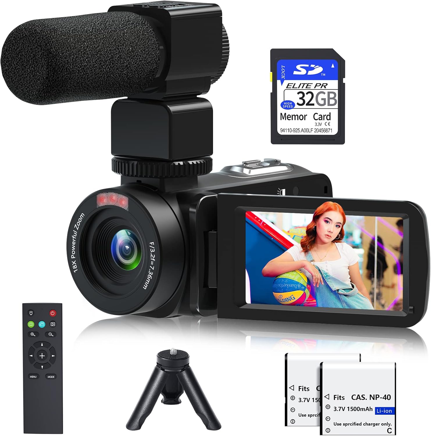 Video Camera, 1080P 30MP Camcorder IR Night Vision Vlogging Camera for YouTube,3.0" LCD Screen 18X Digital Zoom Recorder Camera with Remote Control, Microphone, Mini Tripod, 2 Battries, 32GB SD Card A01-1-Black