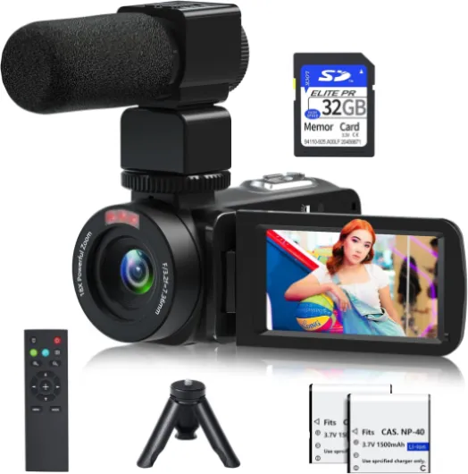 Video Camera, 1080P 30MP Camcorder IR Night Vision Vlogging Camera for YouTube,3.0" LCD Screen 18X Digital Zoom Recorder Camera with Remote Control, Microphone, Mini Tripod, 2 Battries, 32GB SD Card A01-1-Black