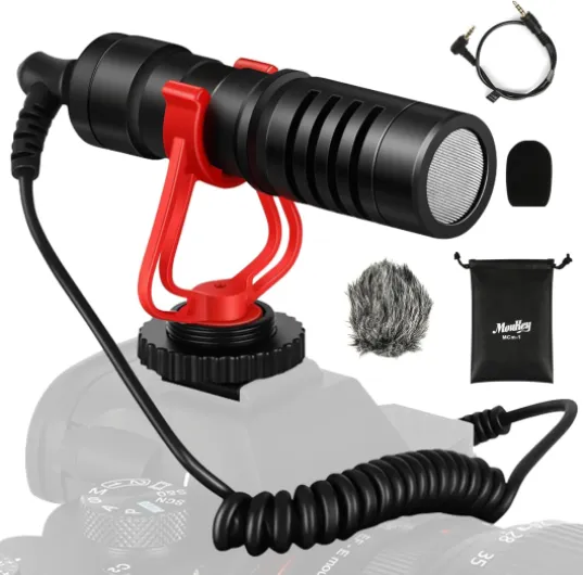 MCM-1 Camera Microphone, Video Mic with Shock Mount and Windshield, Professional Vlogging Kit for iPhone, Android Smartphone, DSLR Camera & Camcorder, Battery-Free Shotgun Mic