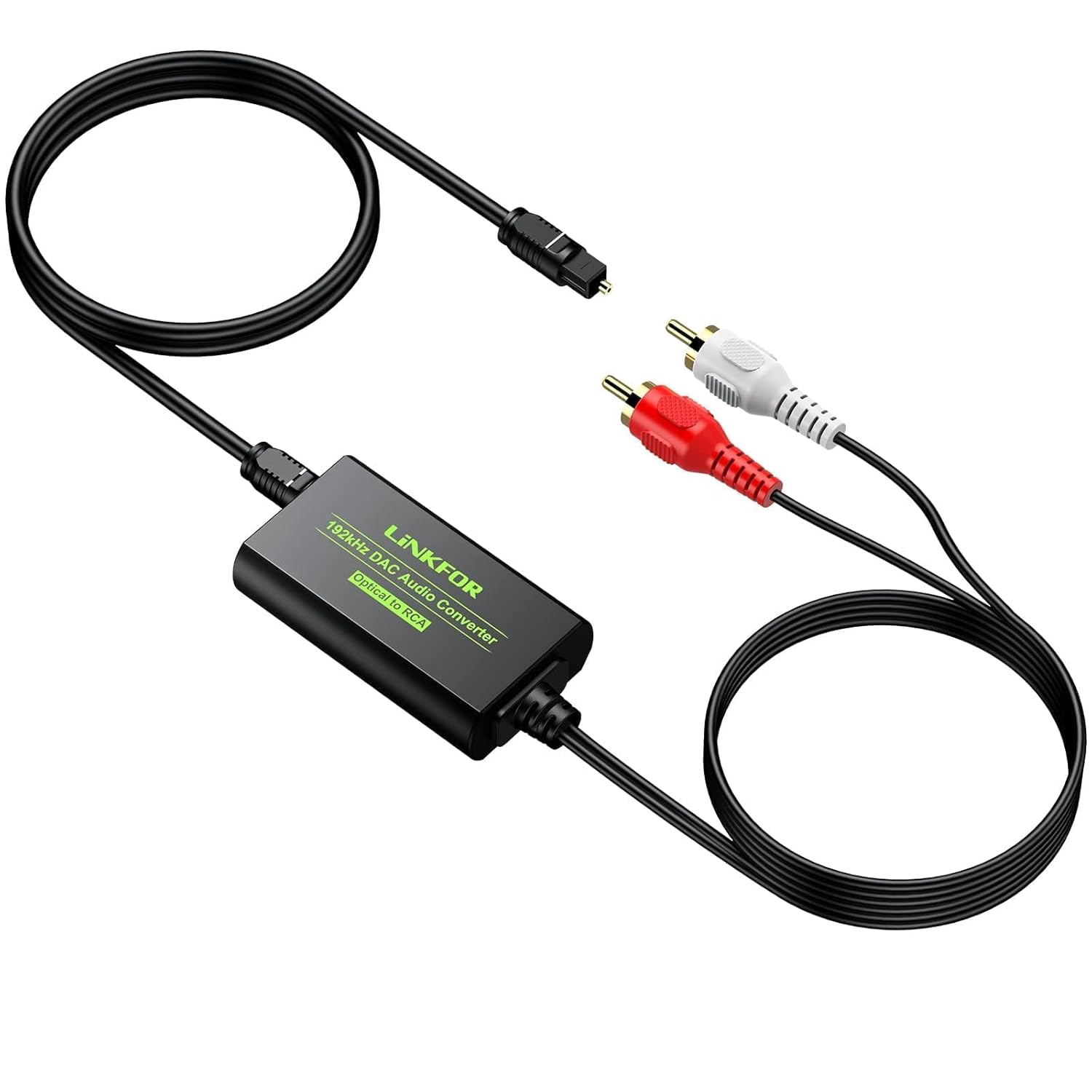 192kHz DAC Converter Digital to Analog Converter Digital Optical SPDIF Toslink to Analog Stereo Audio RCA L/R Audio Adapter with Optical Cable for HDTV Blu Ray DVD Amps (RCA Male)