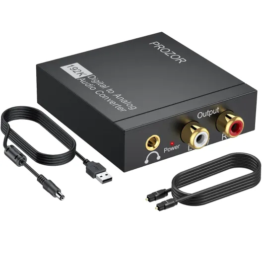 192KHz Digital to Analog Audio Converter, DAC Optical to Analog L/R RCA 3.5mm Converter, Digital SPDIF Toslink Optical to 3.5mm Jack Adapter for PS3 HD DVD PS4 Amp Apple TV Home Cinema Lightweight Shell