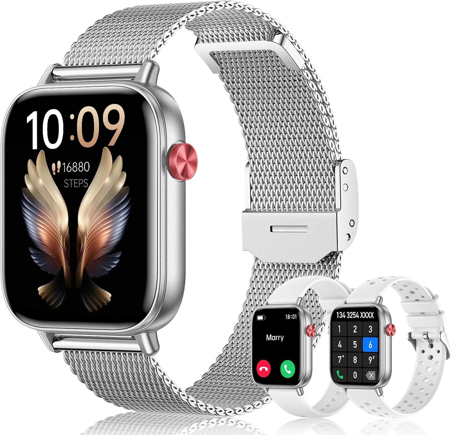 Smart Watch for Women Men (Answer/Make Calls) 1.83" HD 3 Bands Smartwatch Compatible Android iPhone Phones with Fitness Step Tracker/Heart Rate/Sleep Monitor, 120+ Sports Modes IP68 Waterproof, Silver 2-Silver/3 Bands