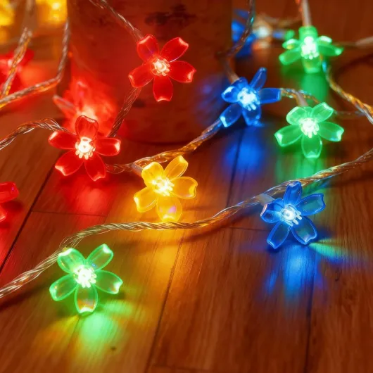Flower Fairy Lights Battery Operated String Lights 30LED Cherry Blossom Waterproof Indoor Decoration for Camping Garden Fence Birthday Terrace Yard Wedding Party Bedroom (Multicolor)