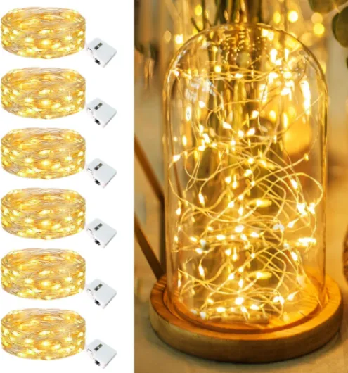 6 Pack Fairy Lights Battery Operated - 7ft 20 Led Twinkle Lights 3 Modes, Bulk Mini String Lights Waterproof for Mason Jars Vases DIY Party Wedding Decoration Christmas -Warm White Warm White 6 Pack