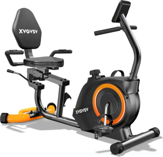 Recumbent Exercise Bike for Home Use, Quiet Recumbent Stationary Bikes for Adults & Seniors, 16-Level Resistance, Adjustable Seat, Supports 400LB, Pulse Sensors & LCD Display Orange-Black