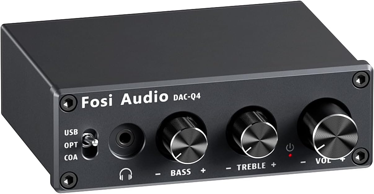 Q4 DAC Headphone Amp for PC, Desktop Digital to Analog Audio Converter for Home Stereo Amplifier and Powered Speakers, PC-USB/Optical/Coaxial Inputs, 3.5mm Headphone/RCA Outputs