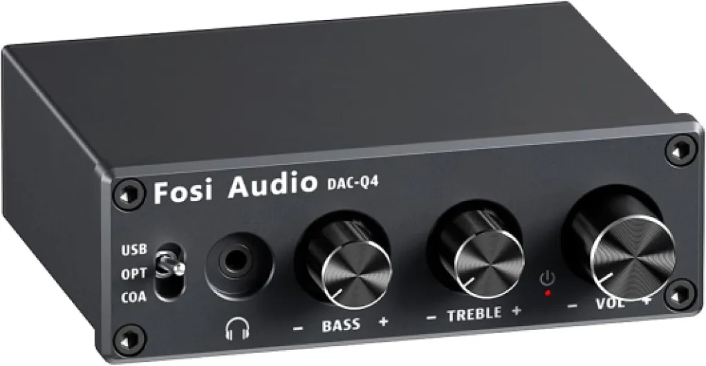 Q4 DAC Headphone Amp for PC, Desktop Digital to Analog Audio Converter for Home Stereo Amplifier and Powered Speakers, PC-USB/Optical/Coaxial Inputs, 3.5mm Headphone/RCA Outputs