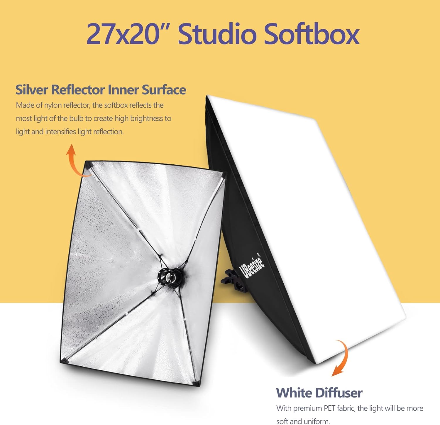 Softbox Photography Lighting Kit, 27” x 20” Continuous Lighting Kit with 2pcs 40W E27 Socket 6500K Bulbs, Professional Photo Studio Lighting for Video Recording, Portrait Shooting Rectangular Softbox+Daylight Bulb