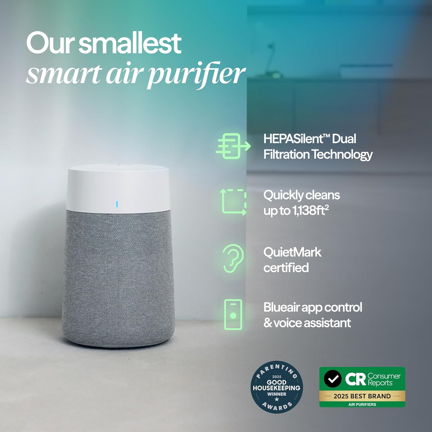 Air Purifier for Small Room, Bedroom, Home, Cleans 926 sqft in one hour, HEPASilent Air Cleaner for Pets, Allergens, Virus, Dust, Mold, Smoke - Blue Pure 511i Max Small Room - Wifi