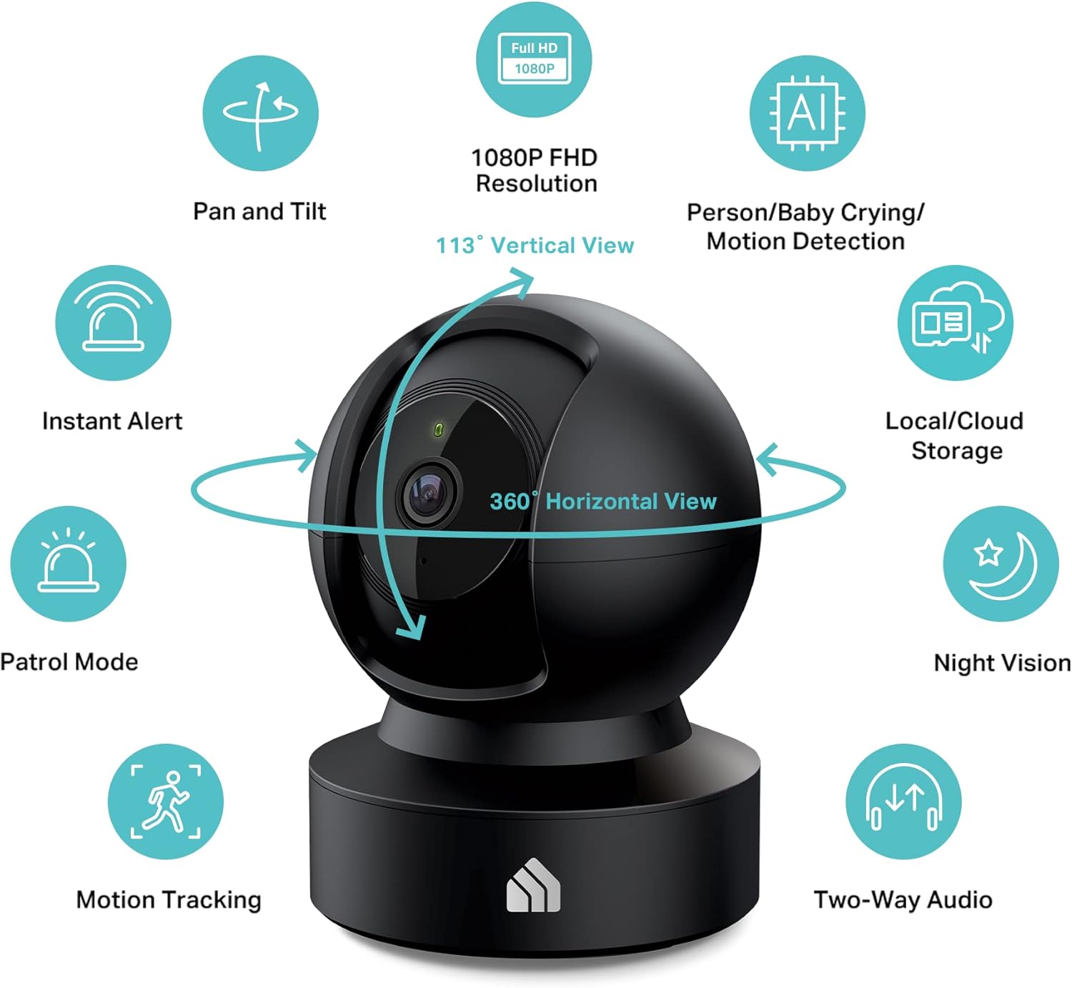 Indoor Pan-Tilt Home Security Camera, 1080p HD Dog Camera w/Night Vision, Motion Detection for Baby & Pet Monitor, Cloud & SD Card Storage, Works w/ Alexa & Google Home, 2.4G WiFi (EC71) Black New 1080P
