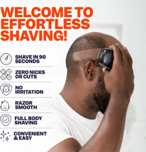 FlexSeries Electric Head & Body Hair Shaver - Mens Cordless Rechargeable Wet/Dry Skull Bald Head Back & Groin Waterproof Razor with Rotary Blades, Clippers, Nose Trimmer, Brush, Massager Flexseries 1 Count (Pack of 1)