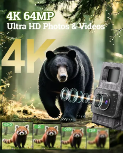 Solar Trail Camera WiFi Bluetooth - 4K 64MP Game Camera with 6000mAh Battery, Rechargeable Trail Cam with Night Vision Motion Activated IP66, Wildlife Cameras Deer Cams for Outdoor Backyard Greige