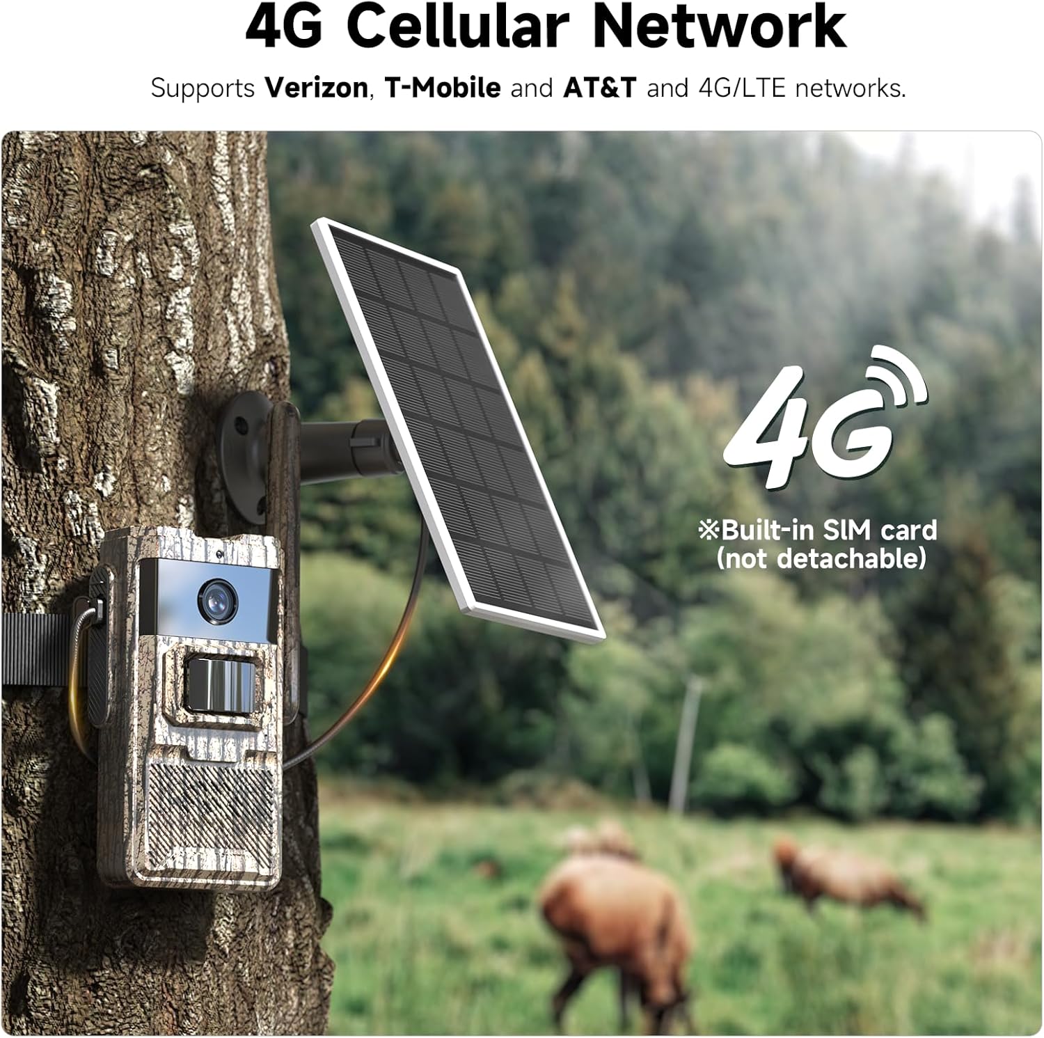 Trail Camera Unlimited Data Plan Cellular Trail Cameras 2K Live Video Game Camera Built in SIM Card Trail Cameras with Night Vision Motion Activated Waterproof IP66 Solar Cellular Trail Cam 2K Live Video Camouflage