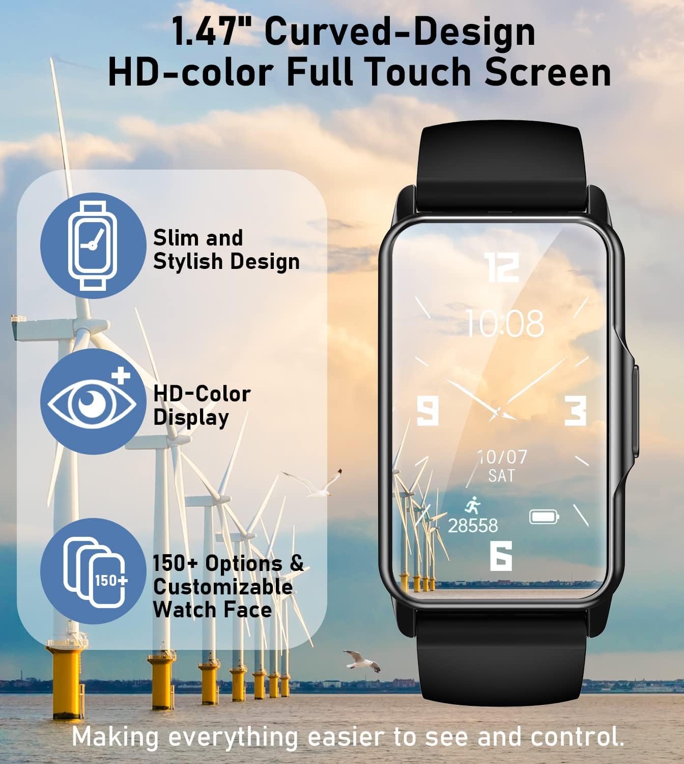 Smart Watch Health Fitness Tracker with 24/7 Heart Rate, Blood Oxygen Blood Pressure Sleep Monitor, 115 Sports Modes, Step Calorie Counter Pedometer IP68 Waterproof for Android and iPhone Women Men Graphite Black