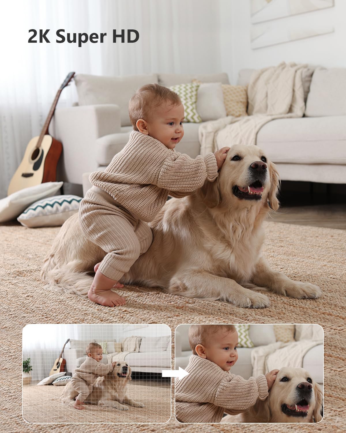 2K WiFi Security Camera Indoor Pet Dog Baby Camera with AI Human/Motion/Sound Detection, 360° Wireless IP Home Security Camera, Smart Tracking, Siren, Night Vision, 2-Way Audio, Works with Alexa Ranger 2C 3MP