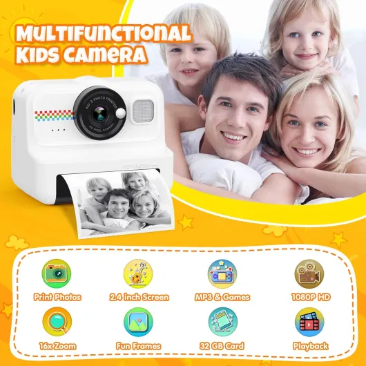 HiMont Kids Camera Instant Print, 1080P Instant Print Camera for Kids with 32GB Card & 3 Rolls Paper, Selfie Digital Camara, Funny Toys Gifts for Boys & Girls Age 3-12 (Black)