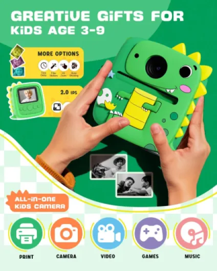 Kids Camera Instant Print, 1080P Kids Digital Camera, Girls Boys Toys Age 3-9, Christmas Birthday Gifts Toys for 3 4 5 6 7 8 9 Year Old Boys Girls (Green)