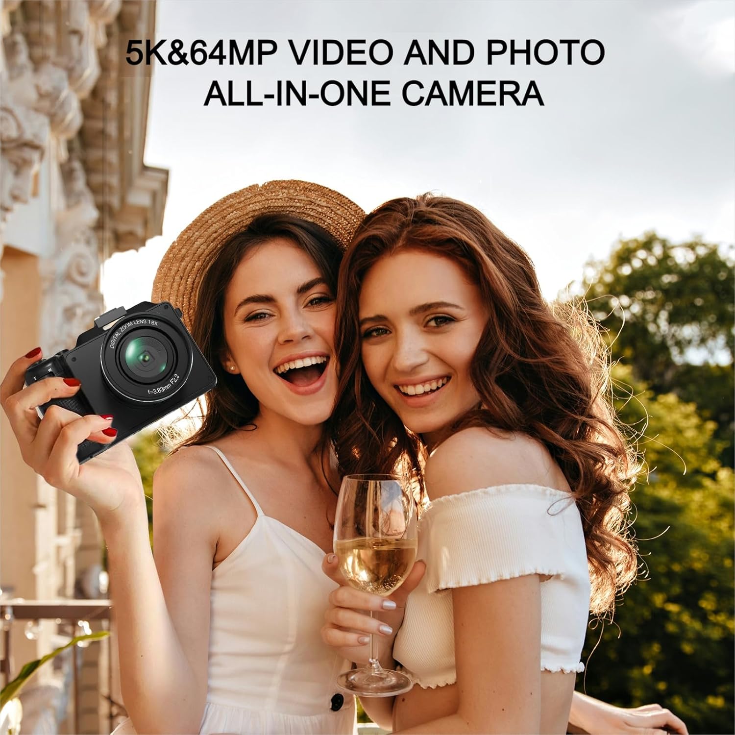 Digital Camera, 5K 64MP Cameras for Photography with WiFi, 64GB Card, Autofocus, Selfie 3" LCD Screen Compact Vlogging Camera for Youtube, Wide & Macro Lens for Beginners Adults Tenns Black-1