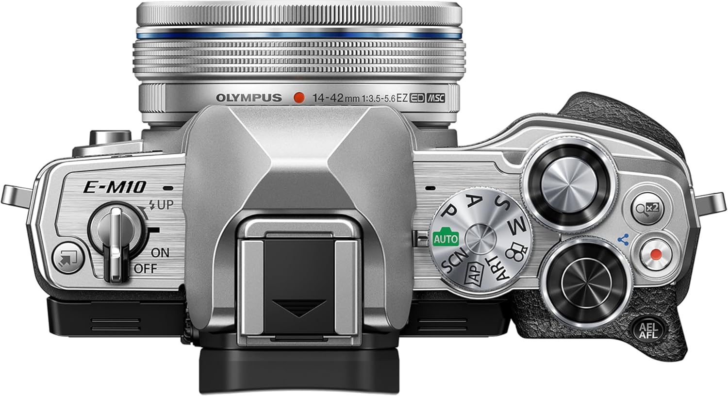 OM-D E-M10 Mark IV Micro Four Thirds System Camera Kit, 20 MP sensor, electronic viewfinder, 4K video, powerful AF, Wi-Fi, silver incl - M.Zuiko Digital ED 14‑42mm F3.5‑5.6 EZ Pancake silver