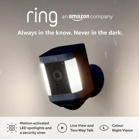 Spotlight Cam Plus Battery - Wireless outdoor Security Camera 1080p HD Video, Two-Way Talk, LED Spotlights, Siren, alternative to CCTV system - 30-day free trial of Ring Subscription 1 Camera Black Plus With Battery