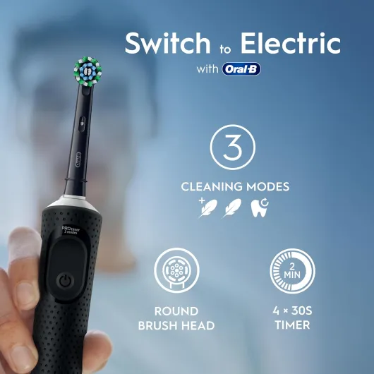 Oral-B Vitality Pro Electric Toothbrushes for Adults, for Him/Her, 1 Handle, 2 Toothbrush Heads, 3 Brushing Modes Including Sensitive Plus, 2 Pin UK Plug, Black (Packing May Vary) Vitality Black