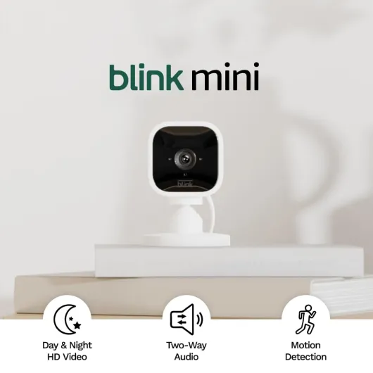 Mini - Indoor plug-in pet security camera, 1080p HD day and night video, motion detection, two-way audio, easy setup, Alexa enabled — 2 cameras (White)