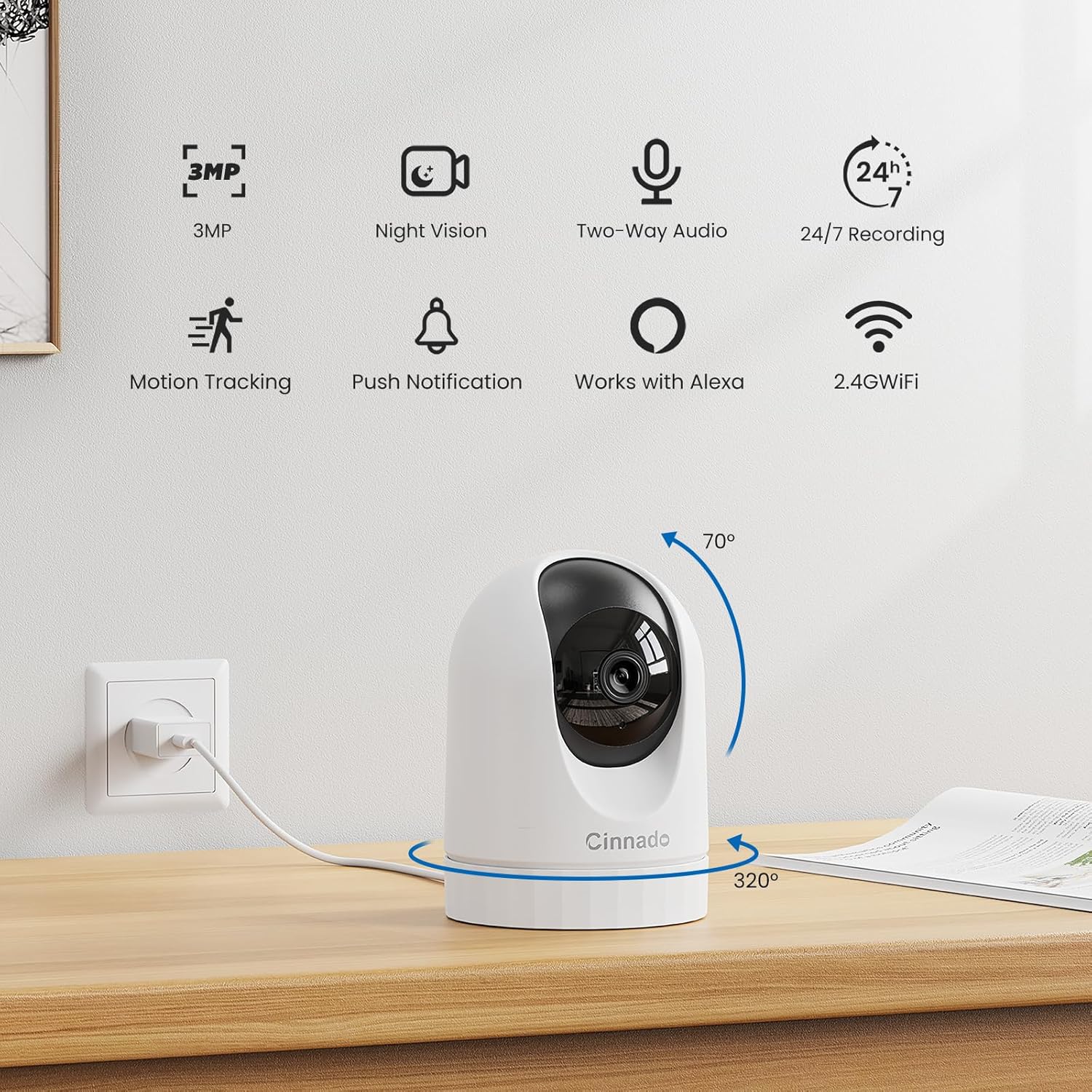 WiFi Security Camera Indoor - 2K Pet Dog Cameras House Security with APP for Baby Monitor Home CCTV Wireless 360°, Motion Tracking, Smart Siren, IR Night Vision, D1 3MP-1P